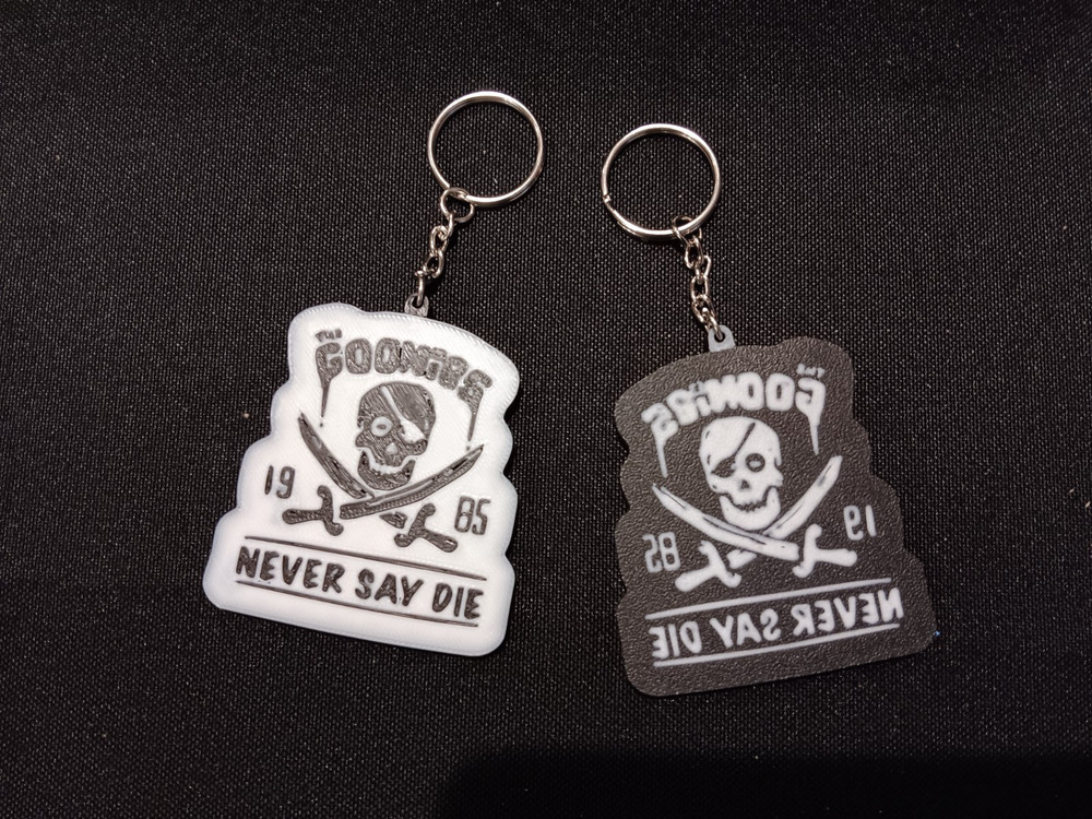 Goonies Keychain lot of 2 double sided black & white Goonies never die Retro 80s