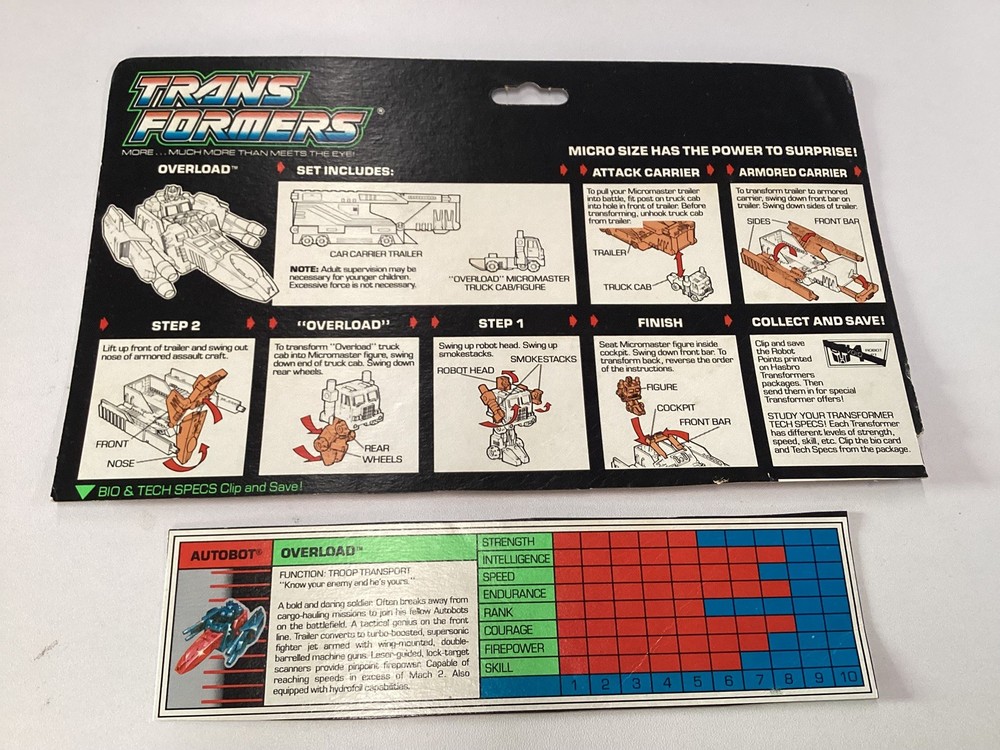 Vtg Transformers G1 Overload INSTRUCTIONS & TECH SPEC Lot