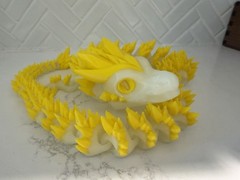 3D Printed Articulated Dragon 24in Glow In The Dark Yellow / White Dual Color