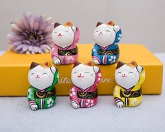 THY COLLECTIBLES Hand Painted Feng Shui Mini Maneki Neko Lucky Cat Green…