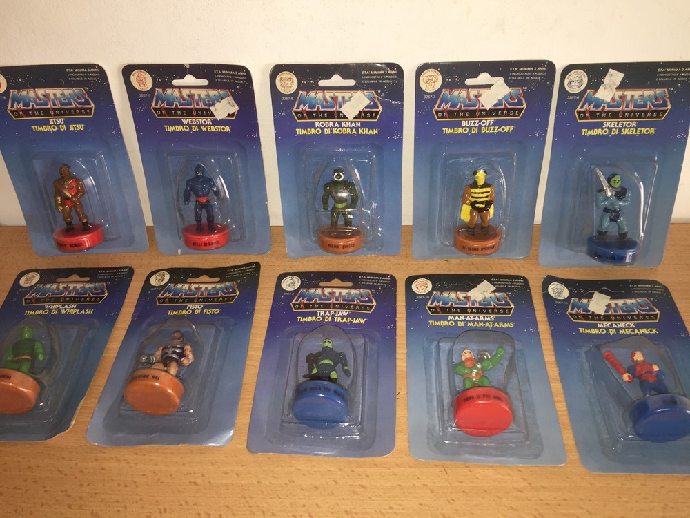 10x Mattel Masters of Universe He-Man Stamper STAMP 2.5″ MOC Vintage Italy