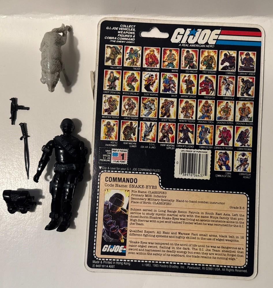 1985 Snake Eyes & Timber Wolf with File Card with full backcard GI Joe Figure