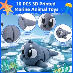 10PCS 3D Printed Ocean Animals Set for Goodie Bag Stuffers, Fidget Sea Animals