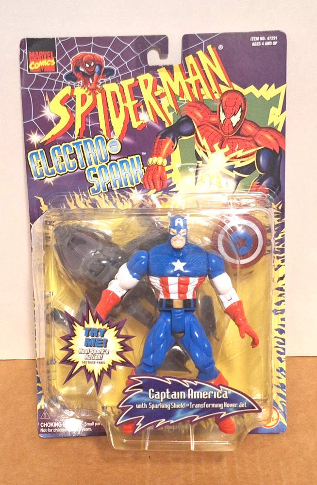SPIDERMAN ELECTRO SPARK CAPTAIN AMERICA ACTION FIGURE-TOY BIZ 1997-NRFB-SO COOL