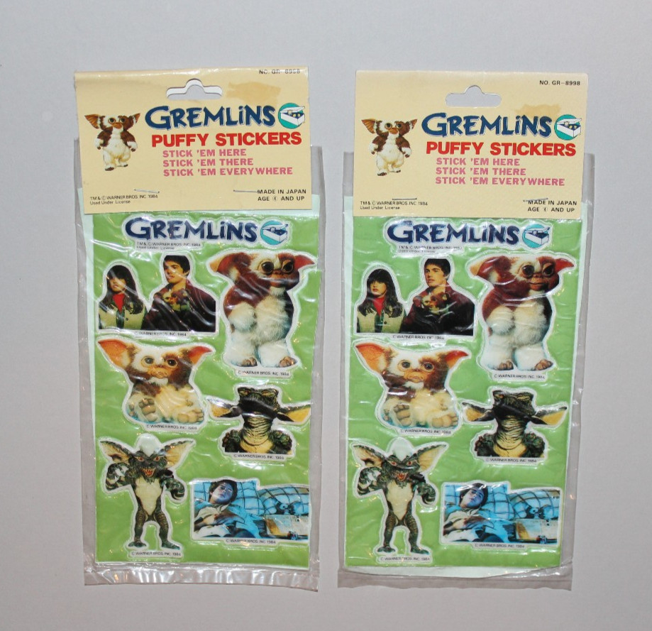 (2) Vintage, 1980’s GREMLINS PUFFY STICKER SHEETS, RARE 80s STICKERS, NEW SEALED