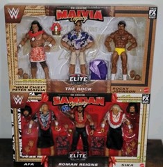 WWE Elite SAMOAN DYNASTY ROMAN REIGNS AFA SIKA 3 Pack & The Rock Family 3 Pack