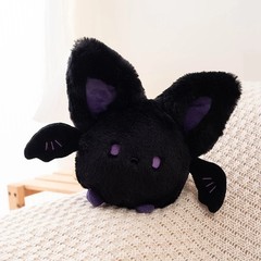 Round Black Bat Plush Toy Halloween Stuffed Animal Spherical Cushion Doll