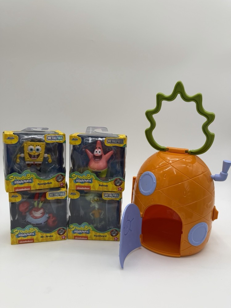 Spongebob Squarepants Mr. Krabs Patrick Squidward Set Metal 2.5” Figures House