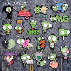 Invader ZIM Cartoon Enamel Pin Alien Metal Brooch Lapel Badge Backpack Gift Kids