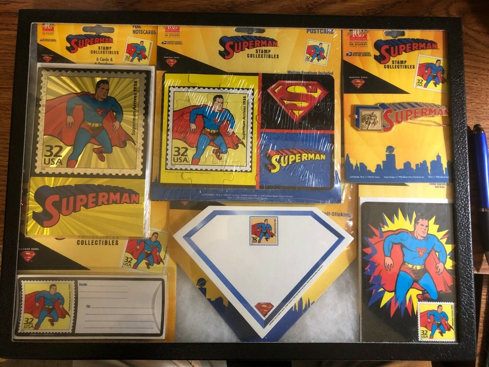 1998 SUPERMAN COLLECTION LOT US POST OFFICE IN SHADOW RIKER BOX GLASS TOP MINT