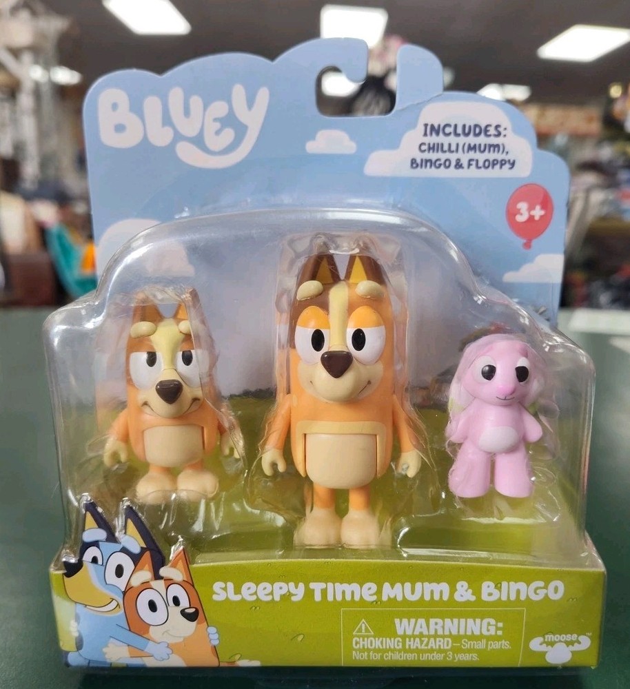 Bluey – Sleepy Time Mum Chilli, Bingo & Floppy Bunny, 2.5″ Action Figures Sealed