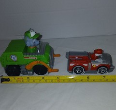 Paw Patrol Set of 2 Rocky Recycling Truck(4″) Marshall Firetruck(Diecast 2″ish)