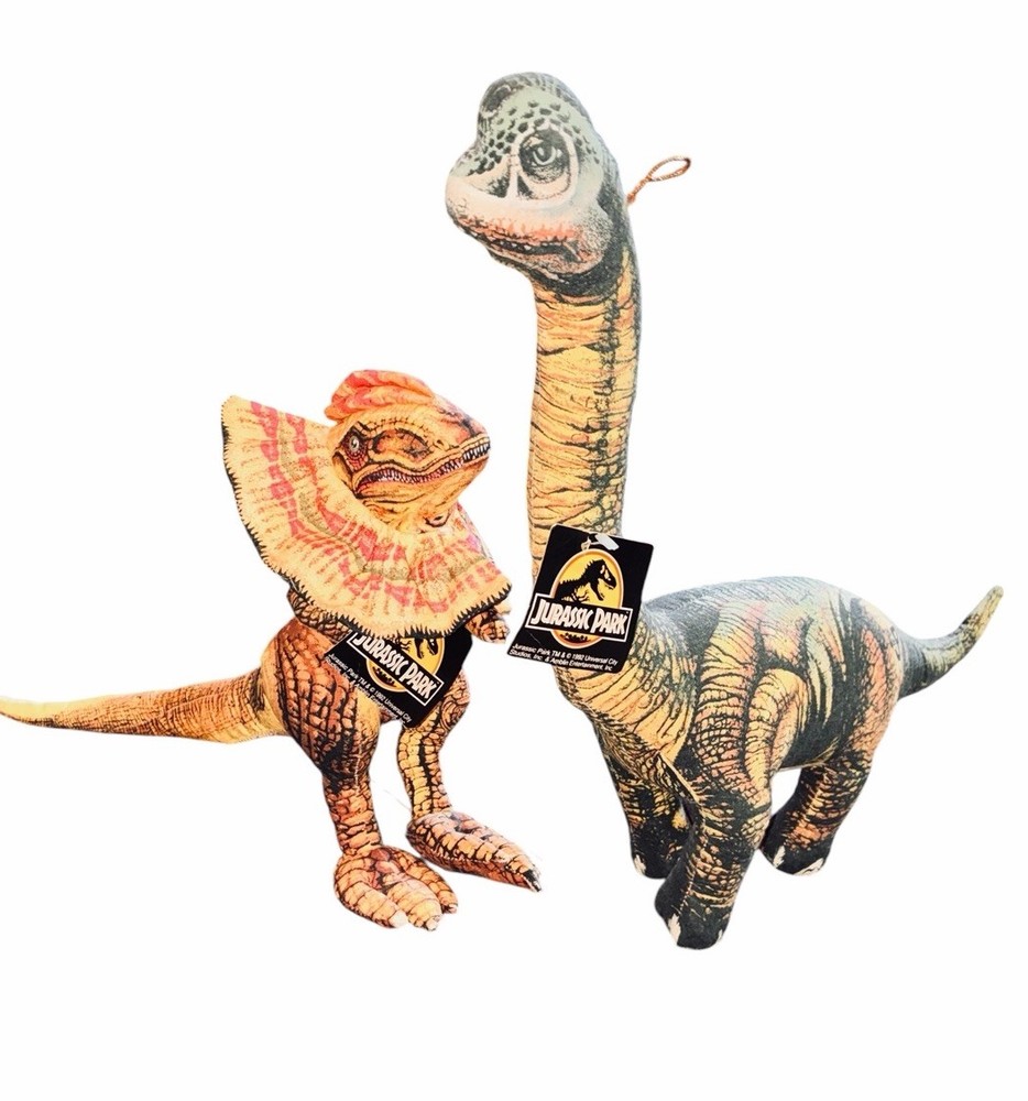 1993 Jurassic Park Ace Novelty Plush Lot Brachiosaurus + Dilophosaurus Rare Vtg