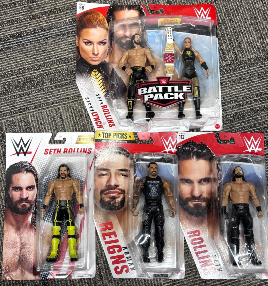 WWE Seth Rollins Becky Lynch Battle Pack Roman Reigns Lot Mattel Figures