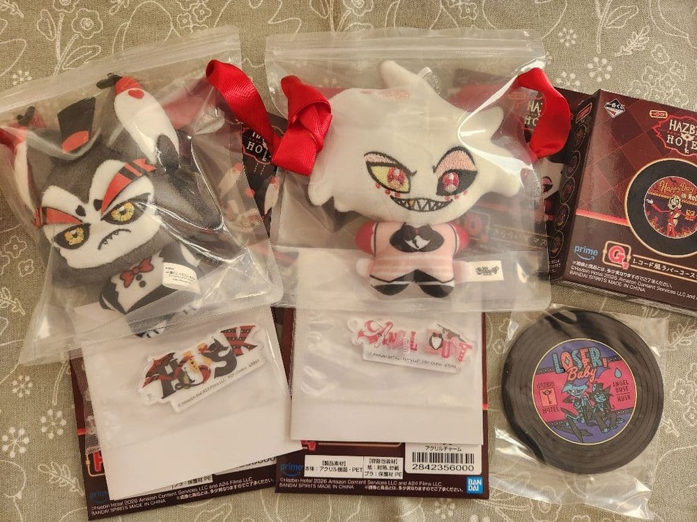 Hazbin Hotel Ichiban Kuji D Prize Angel Dust Husk Plush Mascot Set 3.9in Japan