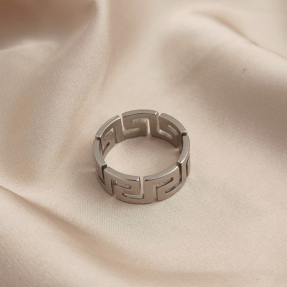 Watty original design retro Greek key pattern ring, men’s party ring Gift for
