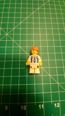 LEGO Minifigure Soccer Player Octan Sponsor Blue White Striped Jersey Sports