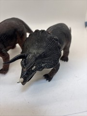 Vintage 2 Imperial 10″ Brown/Black Plastic Rubber Triceratops Dinosaur “ 1985