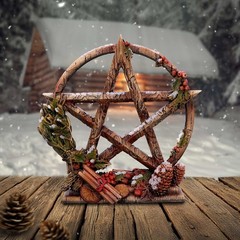 Nemesis Now Season of The Pentagram Figurine, Resin, Gold/Red (Winter), 16.5cm