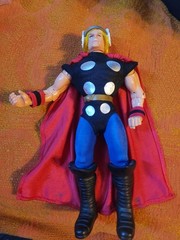 Marvel Thor Action Figure w/ Red Cloth Cape, Winged Helmet, Black Blue Outfit