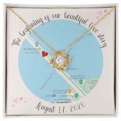 Our First Date Anniversary Necklace Gift,Personalized Map,Anniversary, 10 Year A