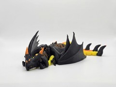 Articulated Viking Dragon Figure 3D Printed – Black & Yellow Fantasy Desk Toy