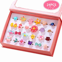 24 pcs PinkSheep Little Girl Jewel Rings in Box, Adjustable Girl Play pink sheep