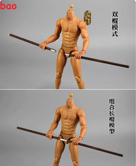 1/6 Chinese Kung Fu Shaolin Staff Nunchaku Three-section Cudgel 12” Figure Body