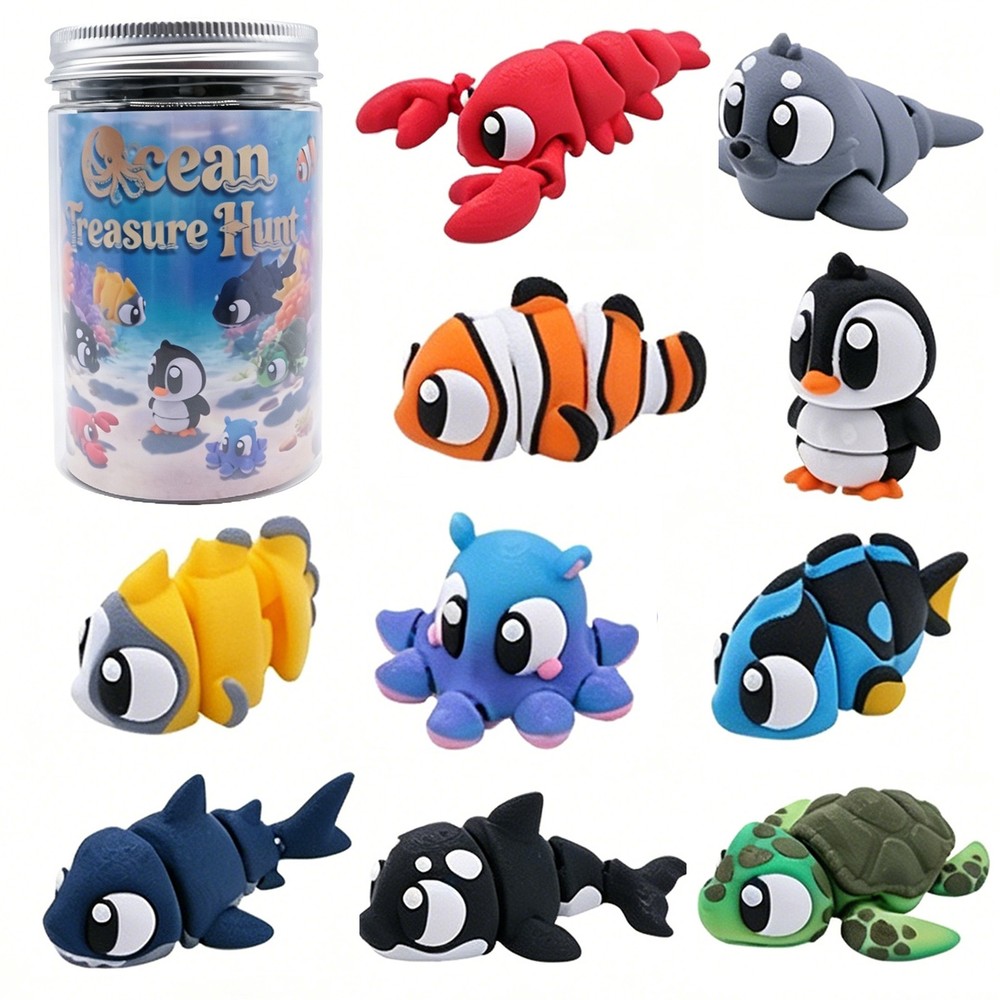 10PCS 3D Printed Ocean Animals Set for Goodie Bag Stuffers, Fidget Sea Animals