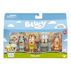 Bluey Pavlova Figure 4 Pack with Bluey, Bingo, Bandit Chef & Chilli, Ages 3+