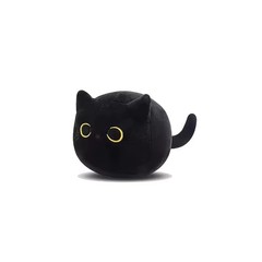 Black Cat Plush Toy Round Body Big Yellow Eyes Long Tail Stuffed Animal 15cm