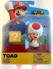 NEW Jakks 42855 World of Nintendo Mario TOAD 4 Inch Figure + QUESTION BLOCK