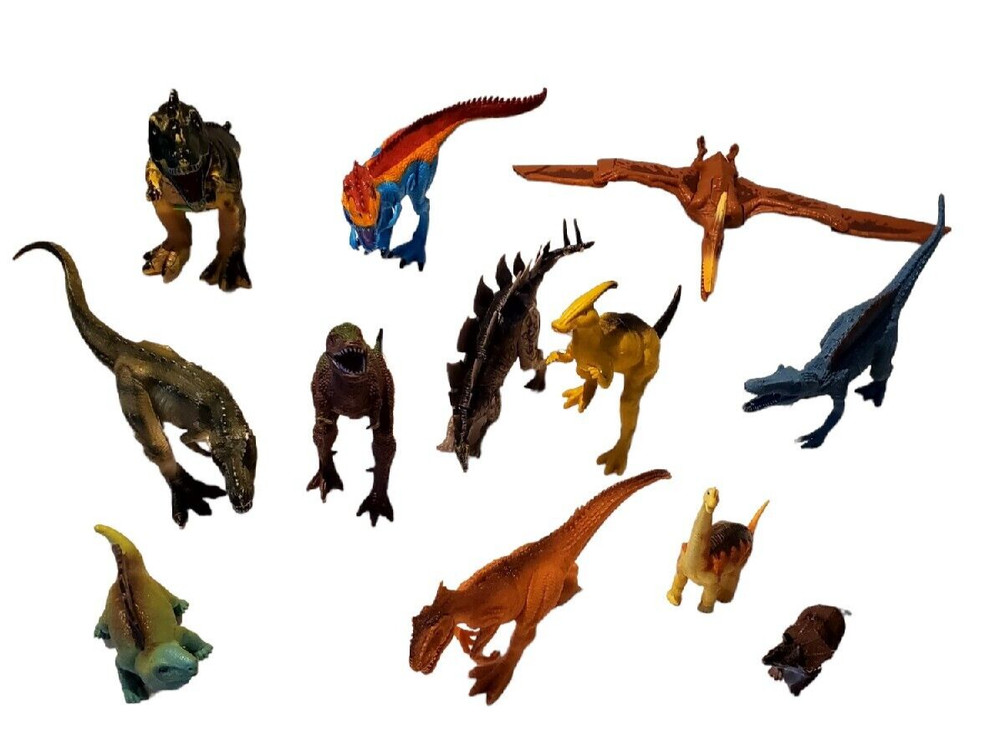 Lot of 12 Mixed Dinosaurs Figures Toys PVC Rubber Plastic Some Have Sound GOOD