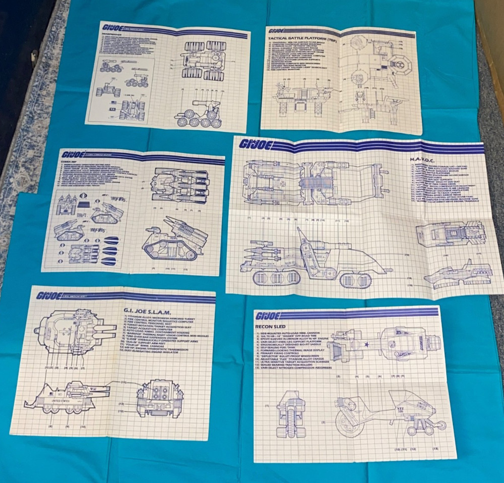 vintage G.I. GI JOE INSTRUCTIONS BLUEPRINTS LOT x6 Recon Sled Havoc Imp FREESHIP