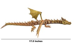 3D Printed Steampunk Dragon Figurine, Articulated, DIY Wings, 17.5″, Metal Gold