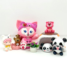 Kawaii Bear & Panda PVC Toy Figure Lot – LinaBell, Lotso, Tiny Friends w/ Plant