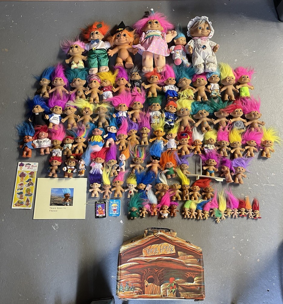 Huge Lot of 93 Vintage Trolls Various Size And Color