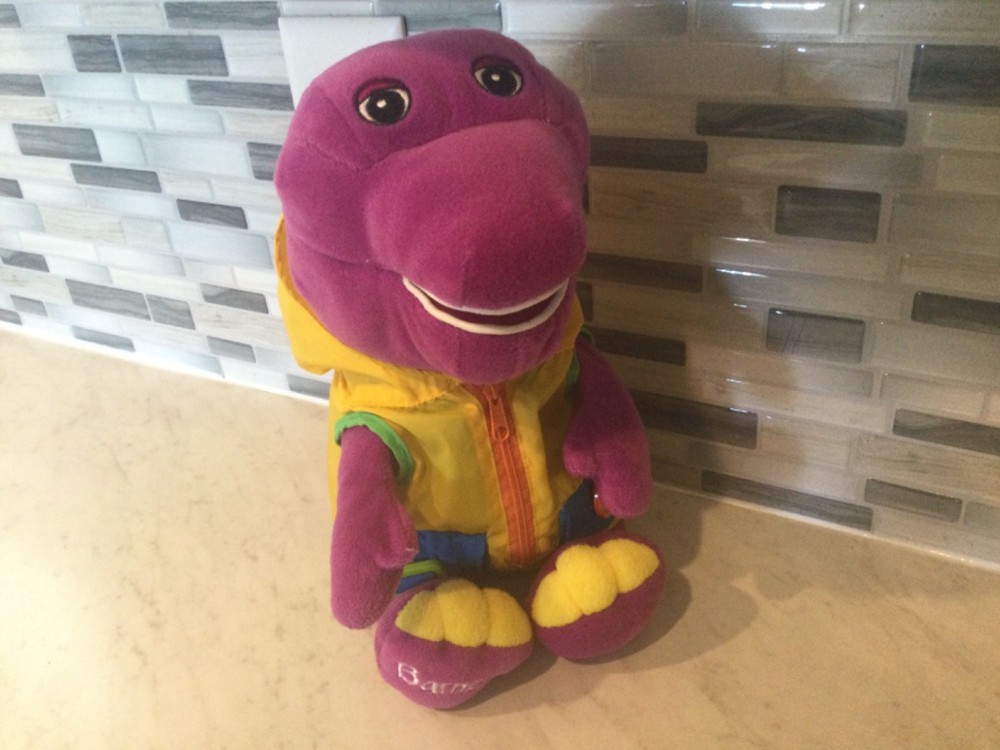 BARNEY IN RAINCOAT 14”PLUSHIE RAINY DAYS
