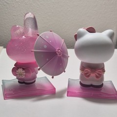 Sanrio Hello Kitty & My Melody Pink/White Plastic Figurine Set w/ Stand Umbrella