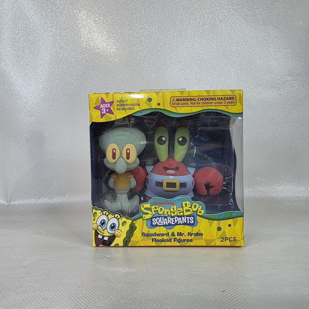 Nickelodeon SpongeBob SquarePants Flocked Figures Squidward Mr. Krabs Set 02 NIB