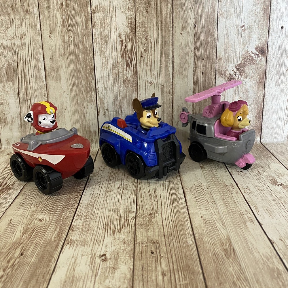 Paw Patrol Rescue Racer Vehicles Chase Marshall Sky Toy Car Lot of 3 Spinmaster