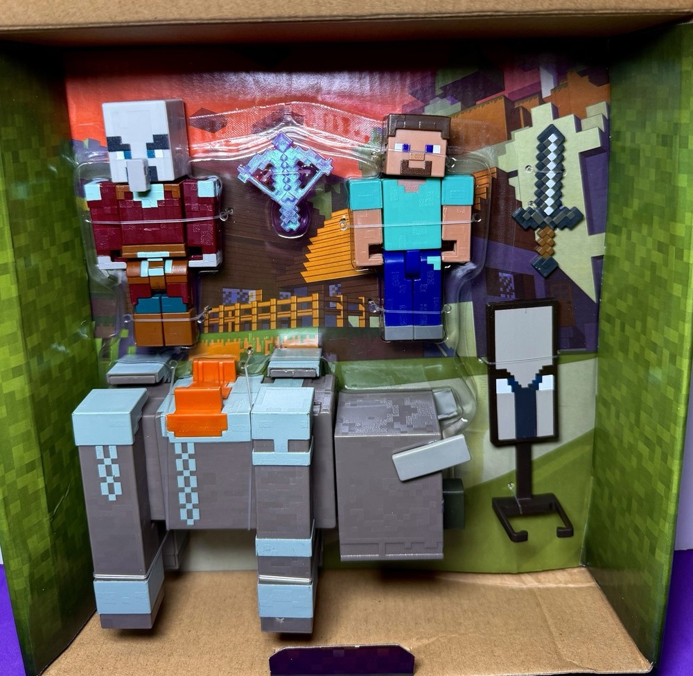 2026 Mattel Minecraft Village Raid Pack w/ Steve, Pillager, & Ravager Exclusive!