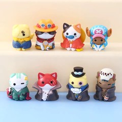 8 Pcs/Set One Piece Neko Cats Luffy Sabo Ace Law Chopper Cute PVC Figure Toy