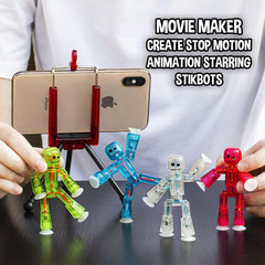 , Set of 8 Clear Collectable Action Figures and Mobile Phone Tripod, Create Stop