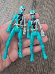 Power Ranger Dino Fury Green Silver Ranger 4″tall Lot X2 Action Figures Pre-own
