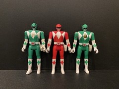 1993 Mighty Morphin Power Rangers Auto Morphin Red Green Figures Bandai Lot Of 3