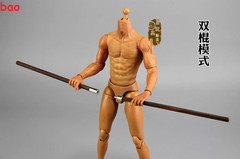 1/6 Chinese Kung Fu Shaolin Staff Nunchaku Three-section Cudgel 12” Figure Body