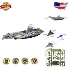 Huge 27 Inch Aircraft Carrier Toy Set: 9 Jets, Army Figures, Storage