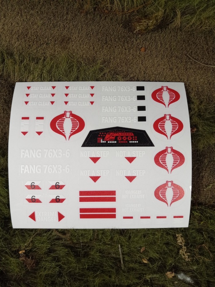 Gi Joe Classified FANG 1:12 Sticker Sheet, New Decal Sheet, Peel & Stick! Fang