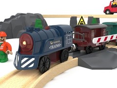 Electric Wooden Train for Kids 3+ Battery Powered Compatible with Brio & Thomas